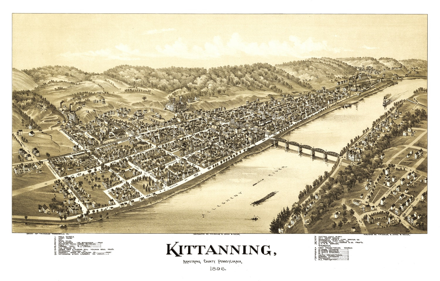 Vintage Map of Kittanning, Pennsylvania 1896