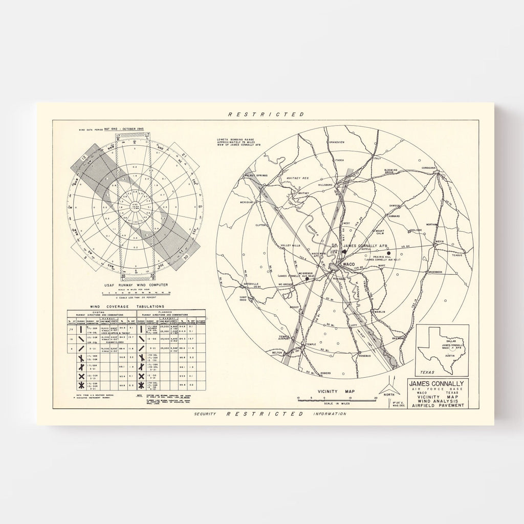 Vintage Map of the James Connally Air Force Base Vicinity, 1951