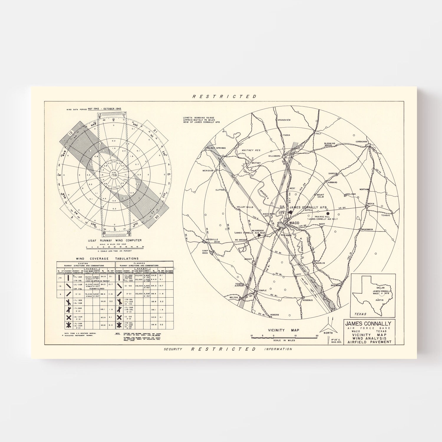 Vintage Map of the James Connally Air Force Base Vicinity, 1951
