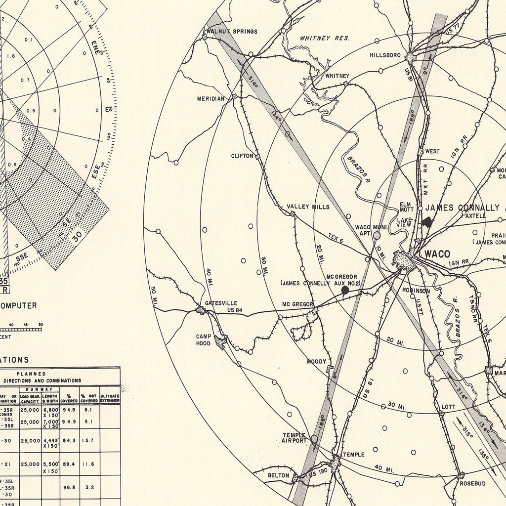 Vintage Map of the James Connally Air Force Base Vicinity, 1951