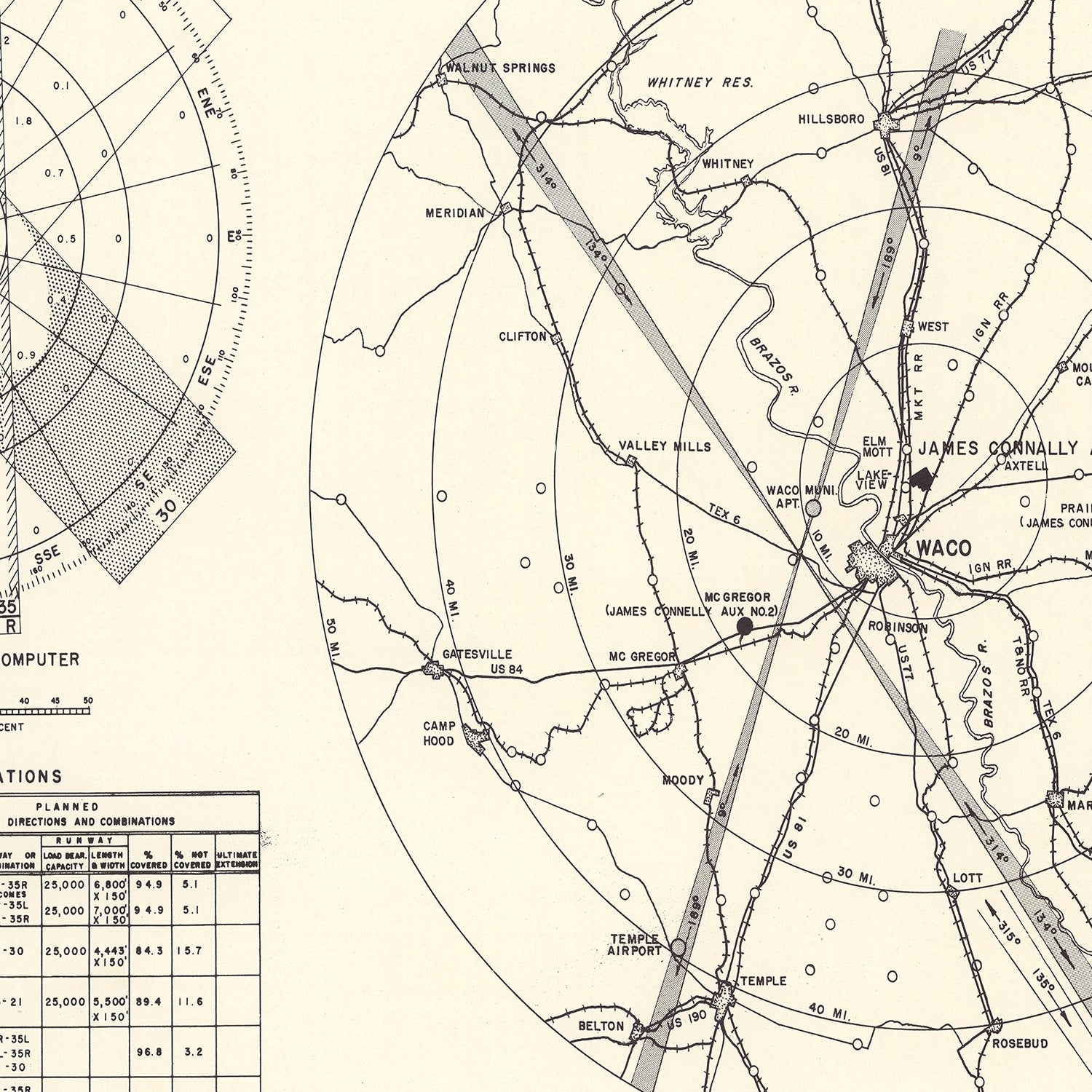 Vintage Map of the James Connally Air Force Base Vicinity, 1951