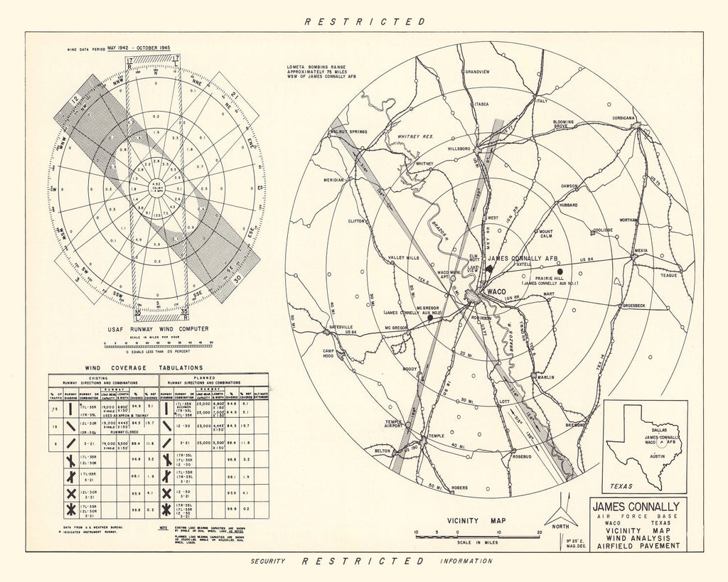 Vintage Map of the James Connally Air Force Base Vicinity, 1951