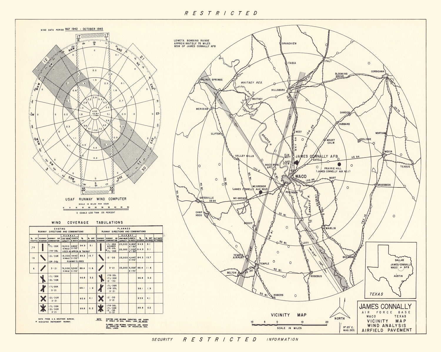 Vintage Map of the James Connally Air Force Base Vicinity, 1951