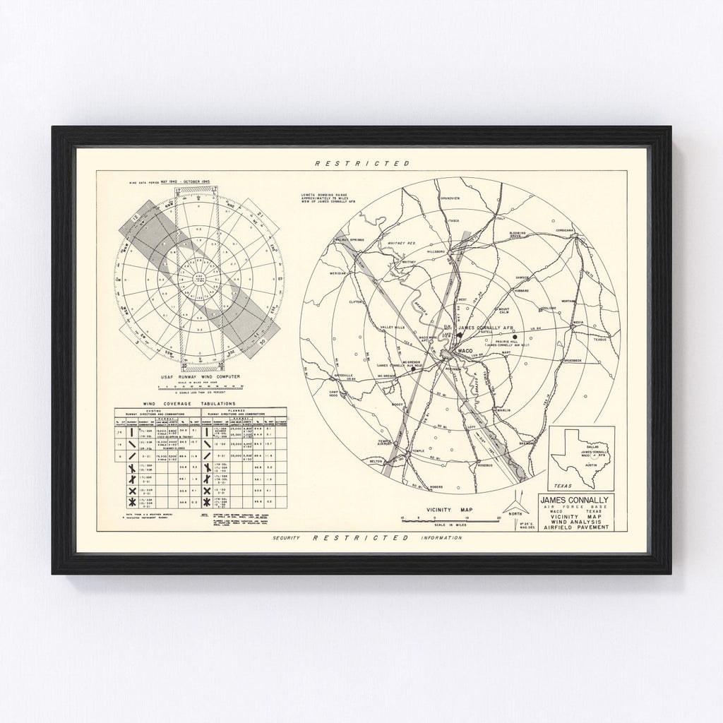 Vintage Map of the James Connally Air Force Base Vicinity, 1951