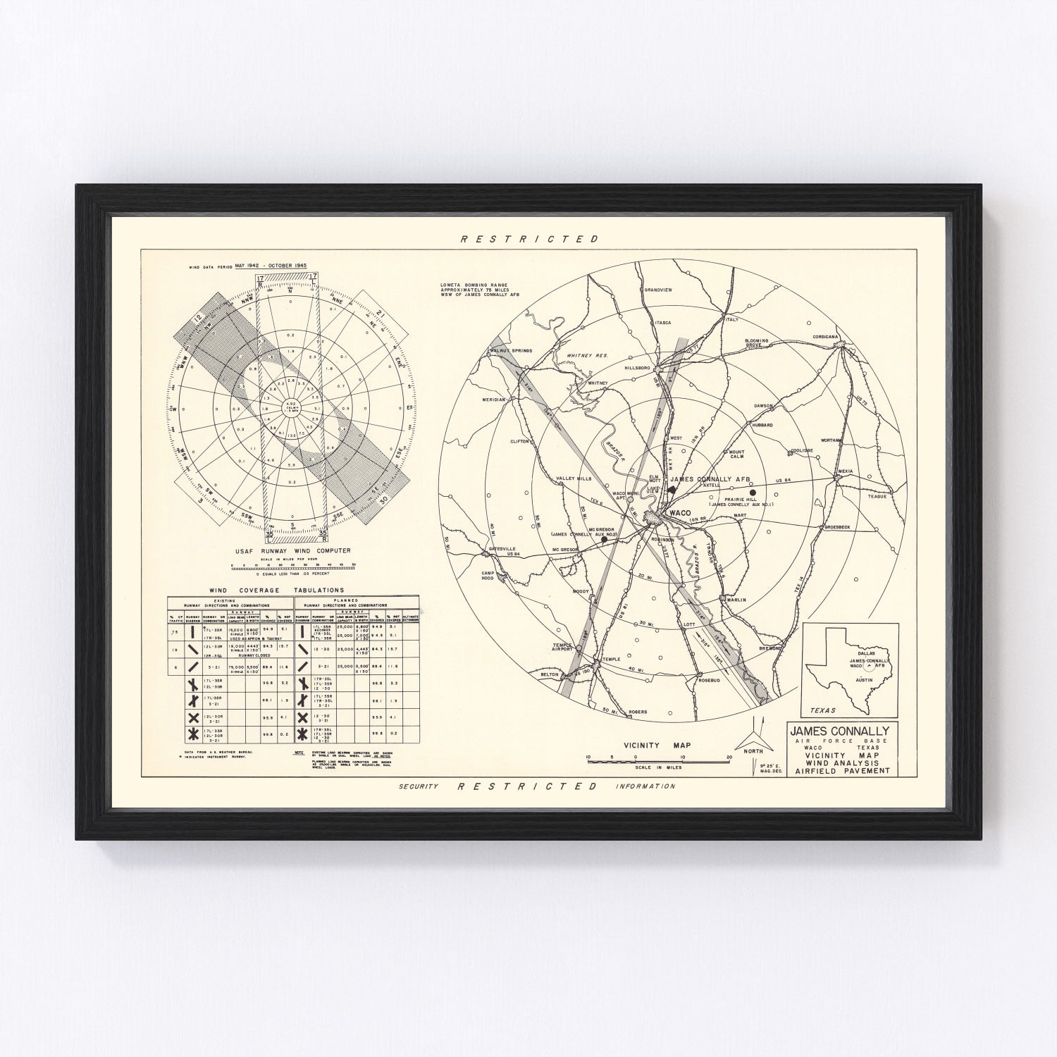 Vintage Map of the James Connally Air Force Base Vicinity, 1951