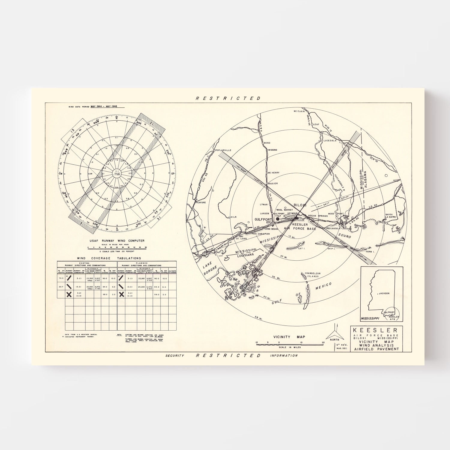 Vintage Map of the Keesler Air Force Base Vicinity, 1950