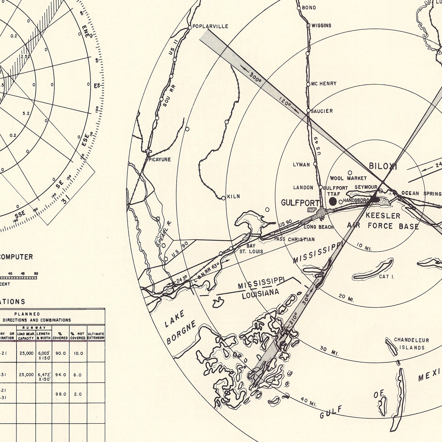 Vintage Map of the Keesler Air Force Base Vicinity, 1950