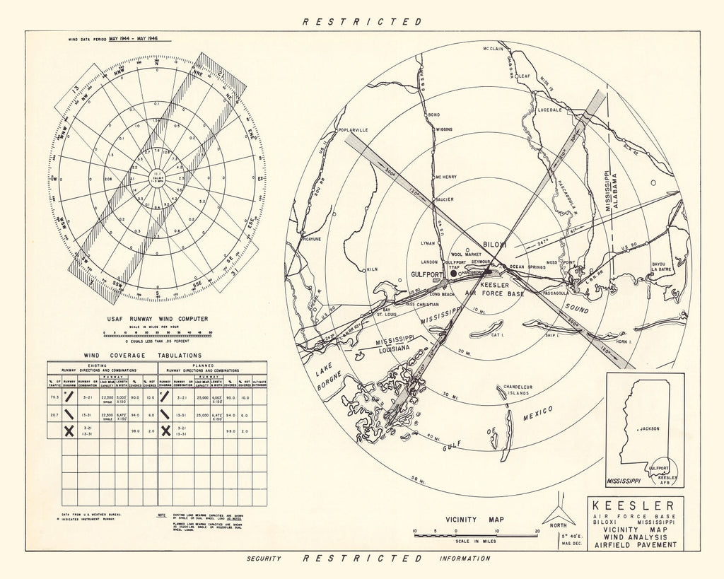 Vintage Map of the Keesler Air Force Base Vicinity, 1950