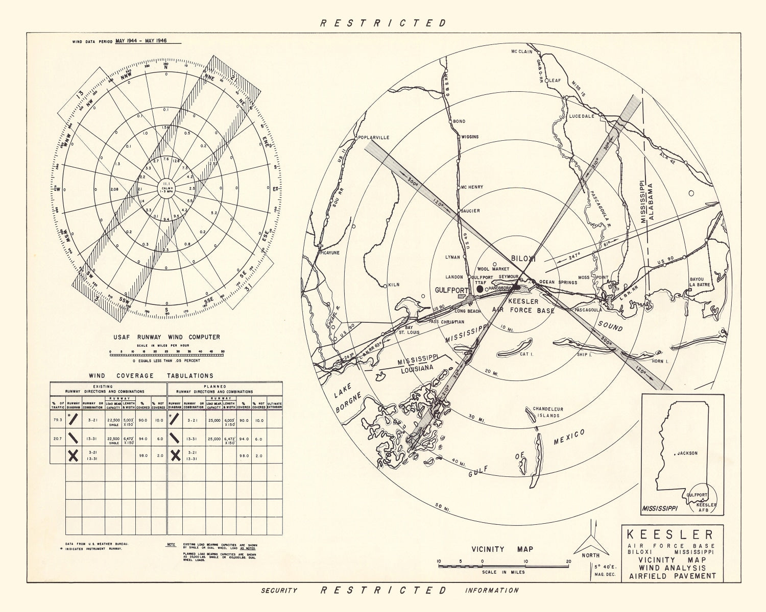 Vintage Map of the Keesler Air Force Base Vicinity, 1950