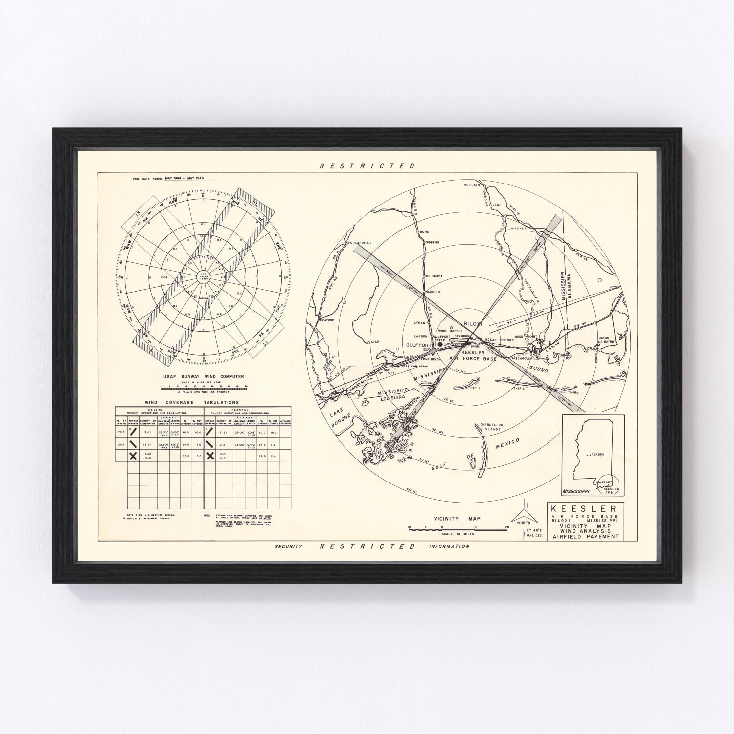 Vintage Map of the Keesler Air Force Base Vicinity, 1950