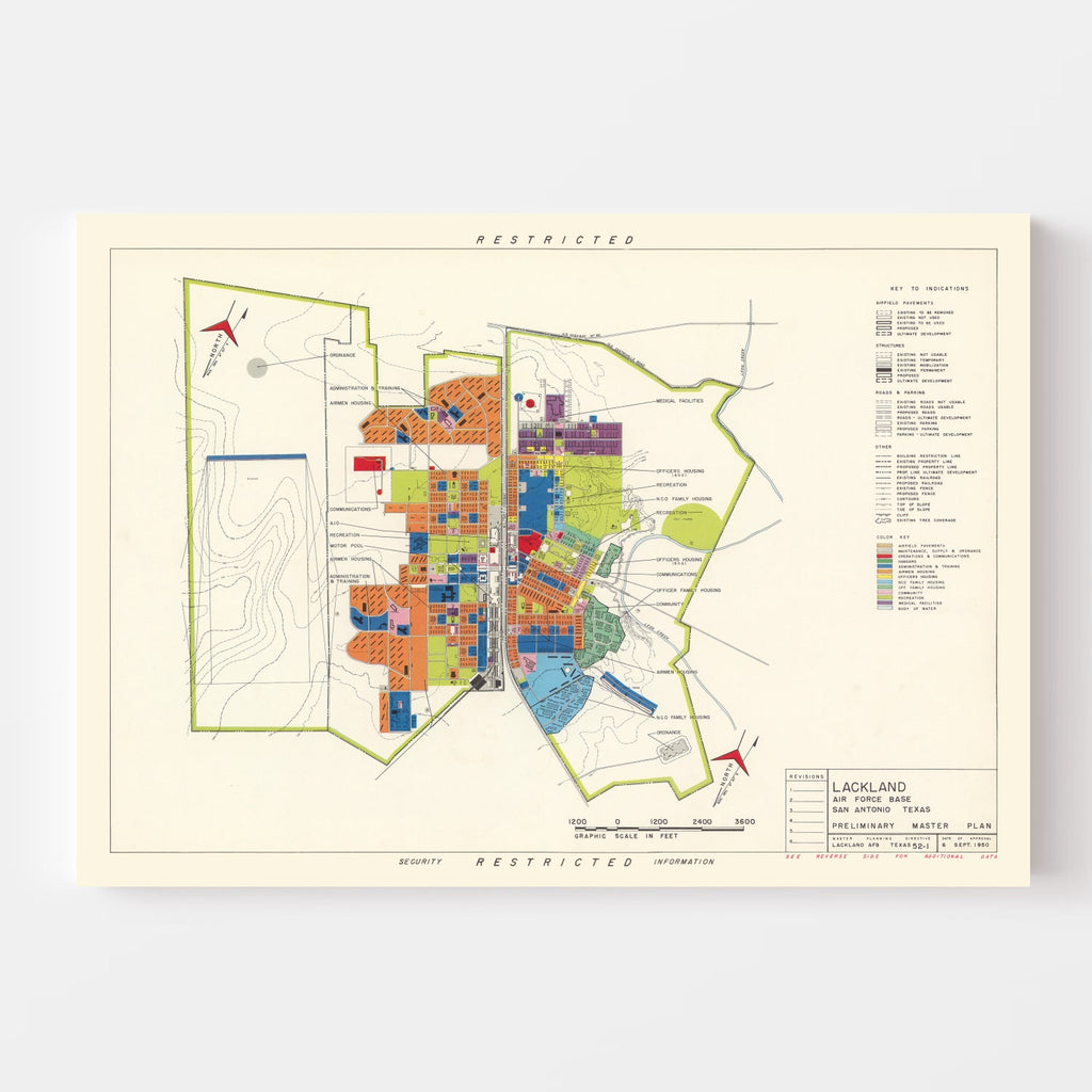 Vintage Map of Lackland Air Force Base, 1950