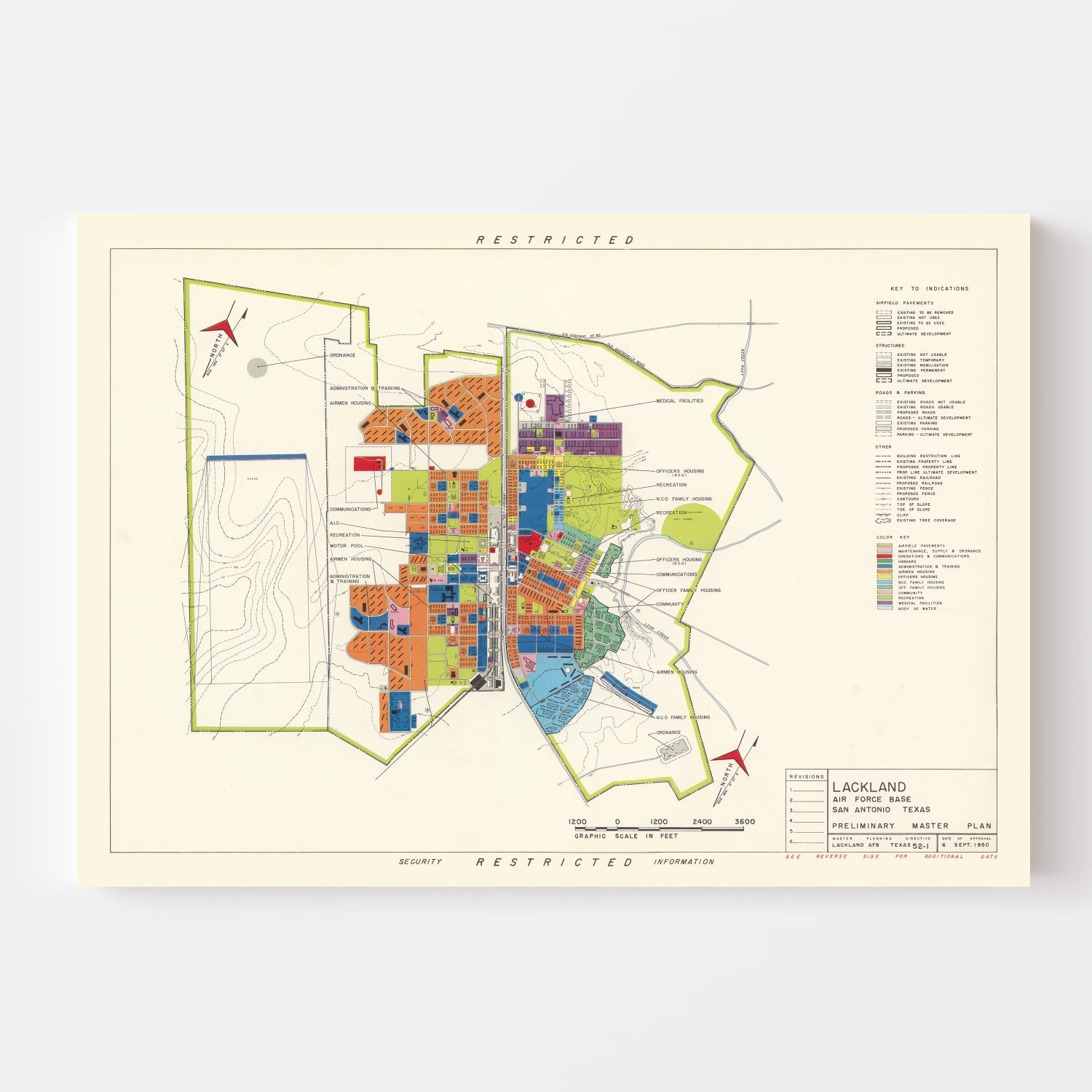 Vintage Map of Lackland Air Force Base, 1950