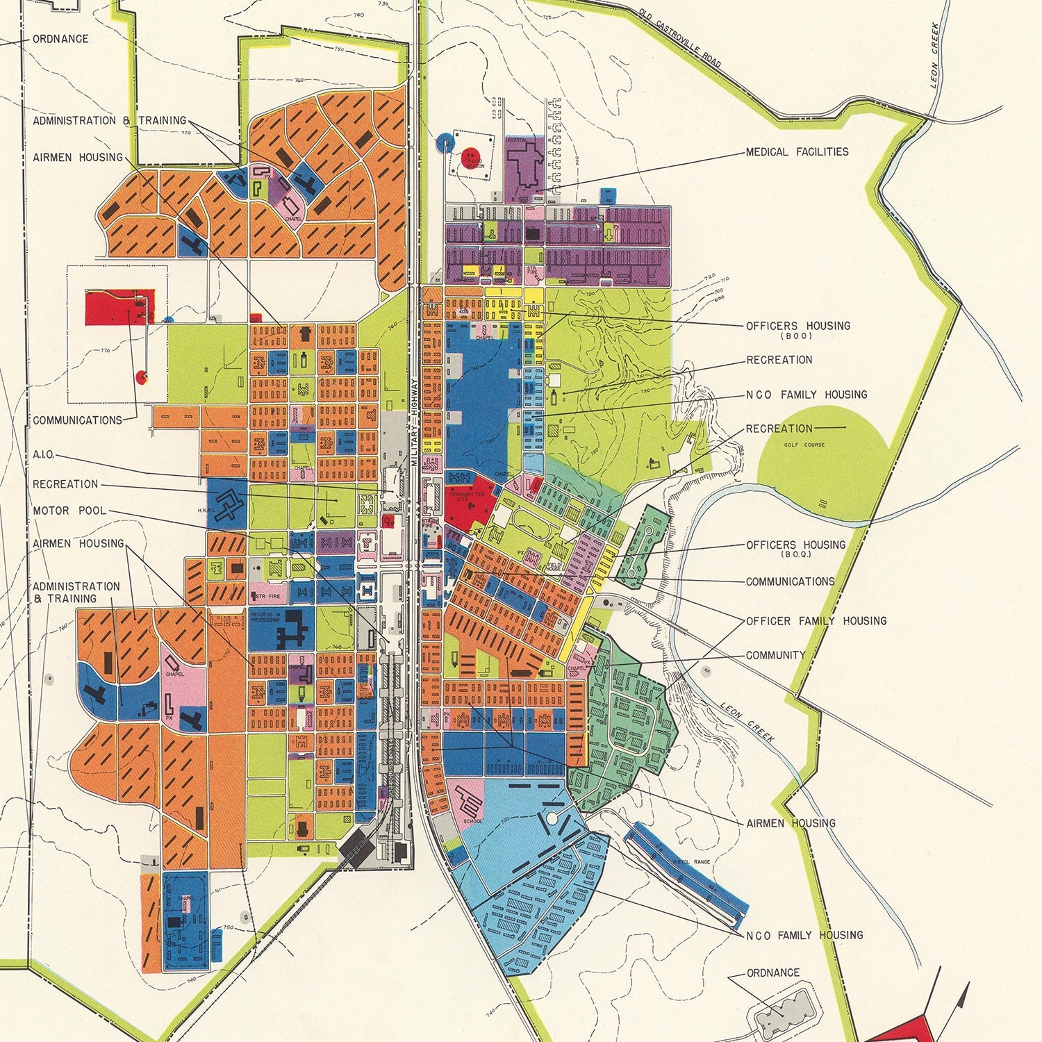 Vintage Map of Lackland Air Force Base, 1950