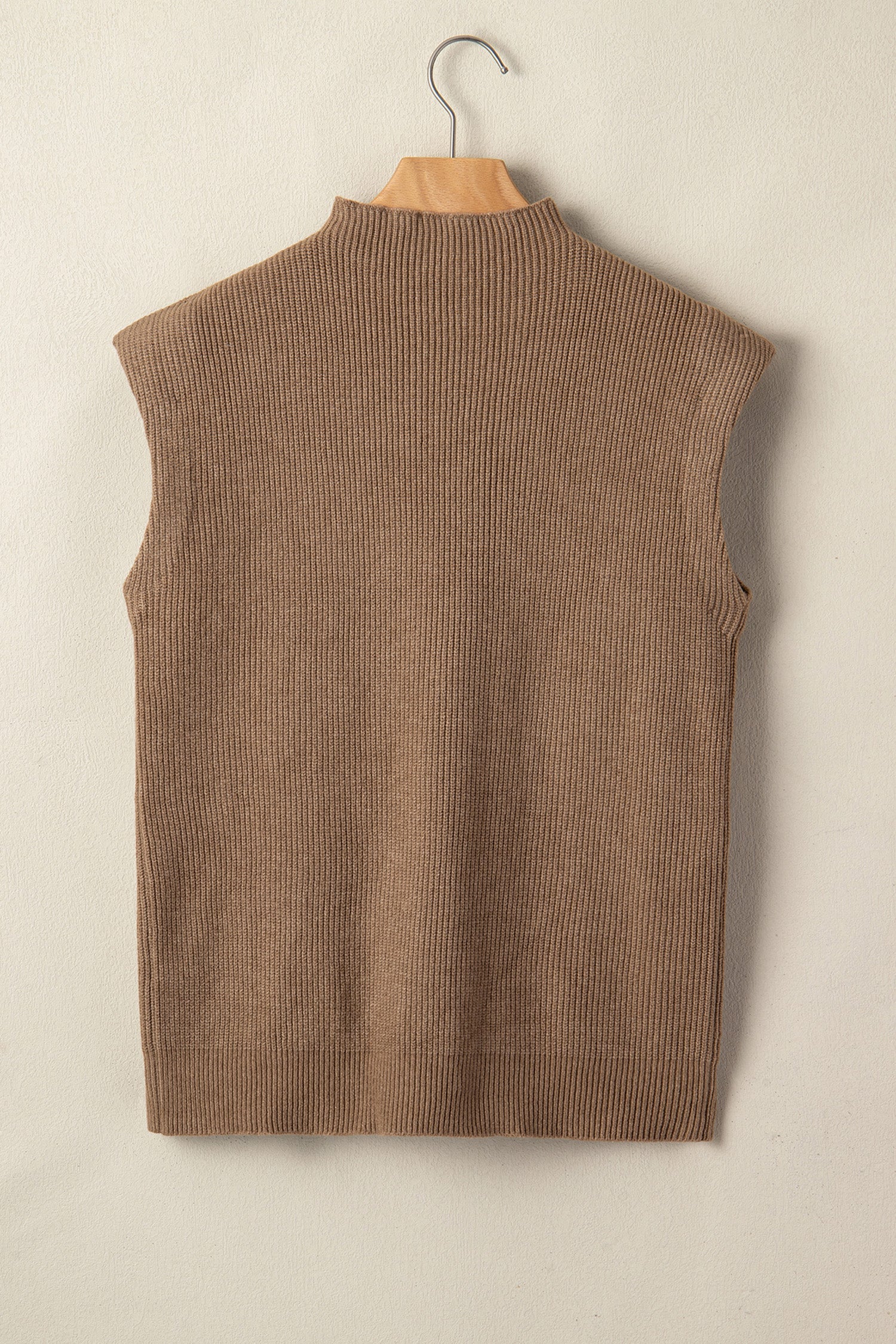 Solid Ribbed Knit Mock Neck Sleeveless Sweater