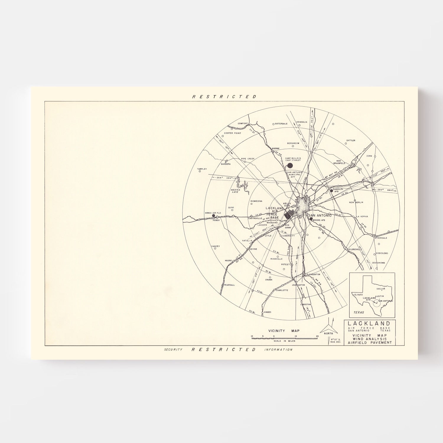 Vintage Map of the Lackland Air Force Base Vicinity, 1950