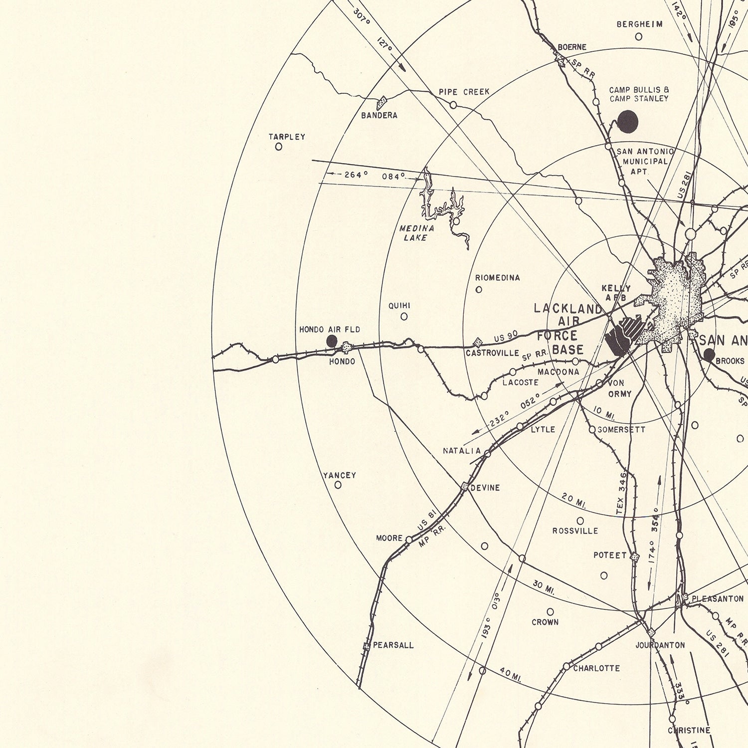 Vintage Map of the Lackland Air Force Base Vicinity, 1950