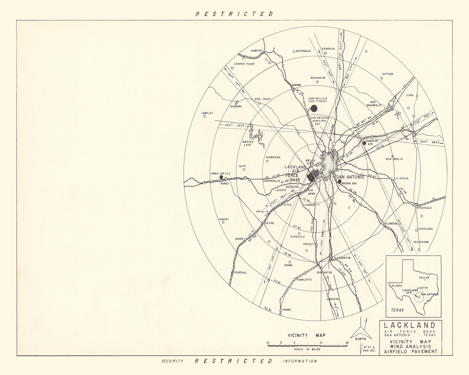 Vintage Map of the Lackland Air Force Base Vicinity, 1950