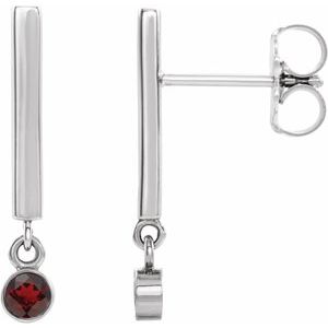 14K White Gold Natural Mozambique Garnet Bar Earrings