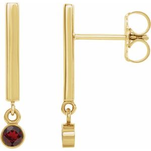 14K Yellow Gold Natural Mozambique Garnet Bar Earrings
