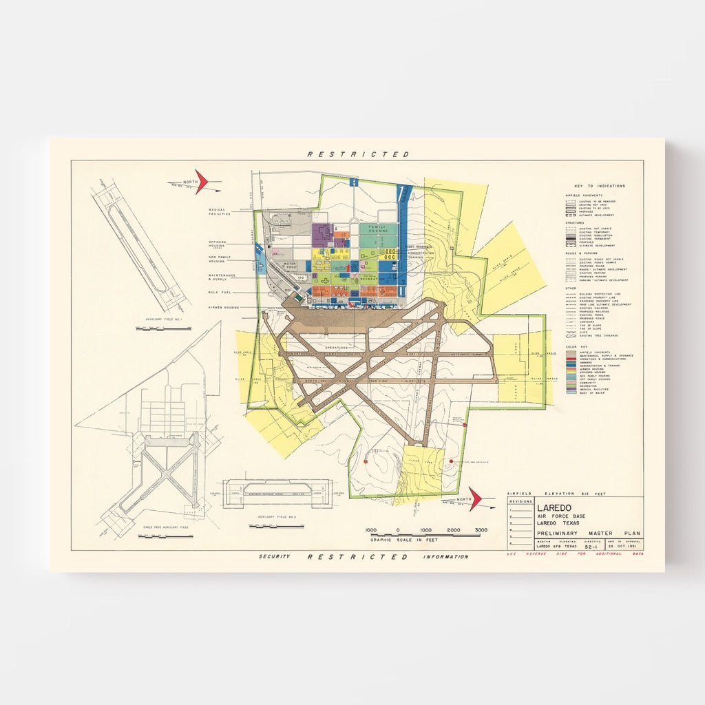 Vintage Map of Laredo Air Force Base, 1951