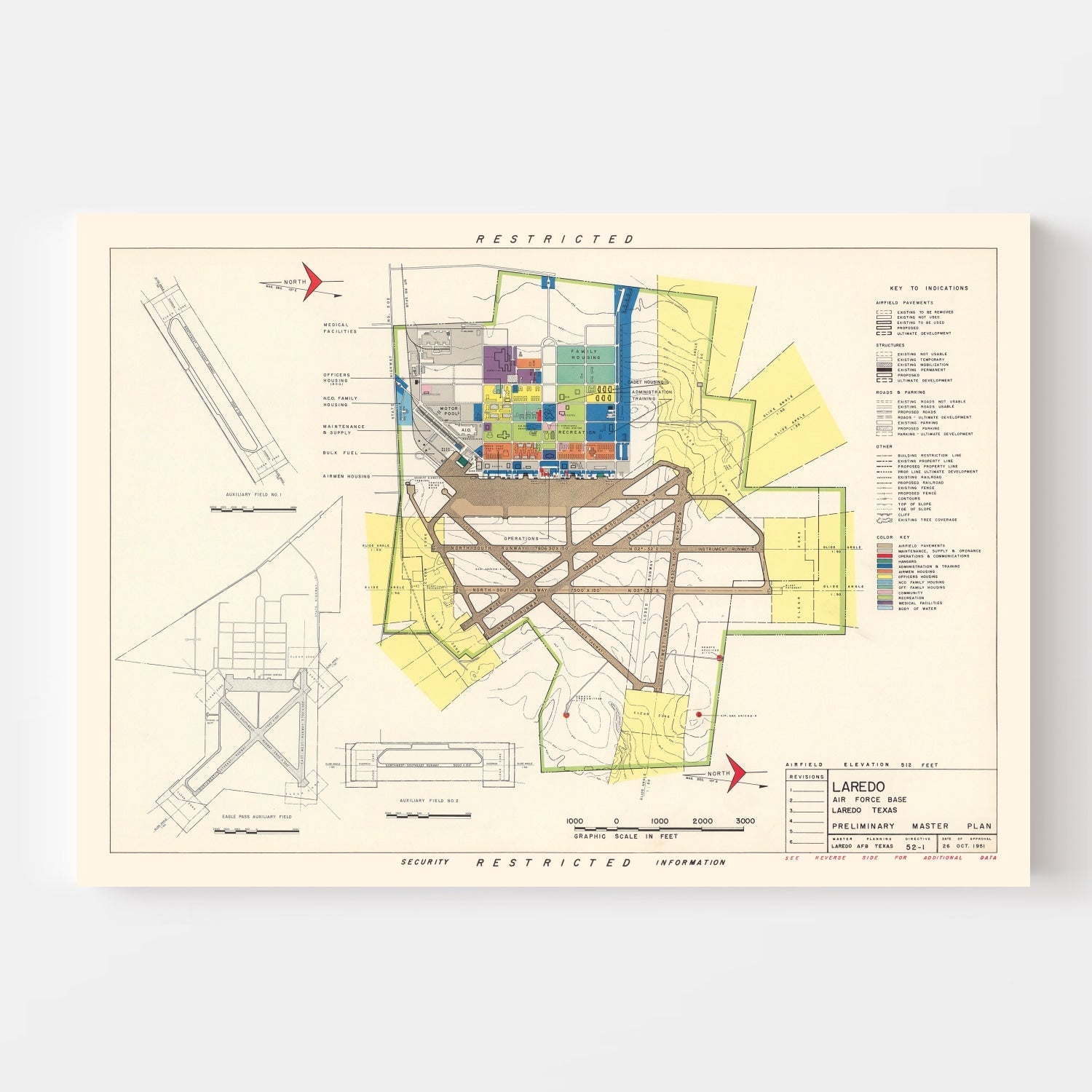 Vintage Map of Laredo Air Force Base, 1951