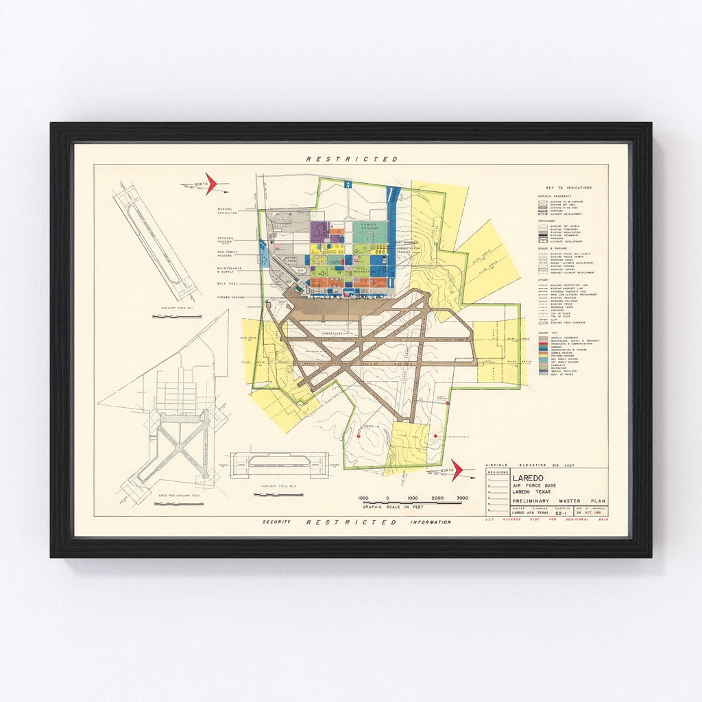 Vintage Map of Laredo Air Force Base, 1951