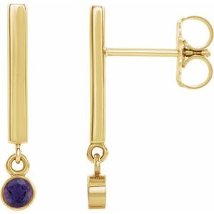 14K Yellow Gold Natural Amethyst Bar Earrings