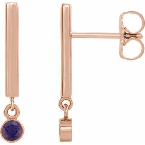 14K Rose Gold Natural Amethyst Bar Earrings