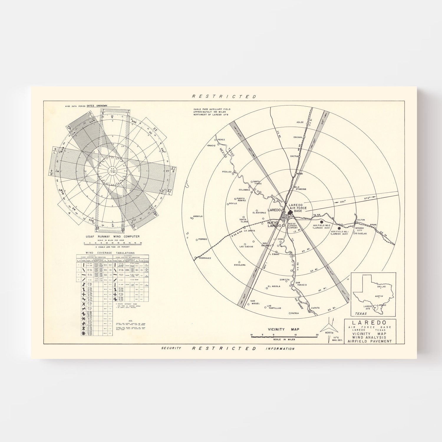 Vintage Map of the Laredo Air Force Base Vicinity, 1951