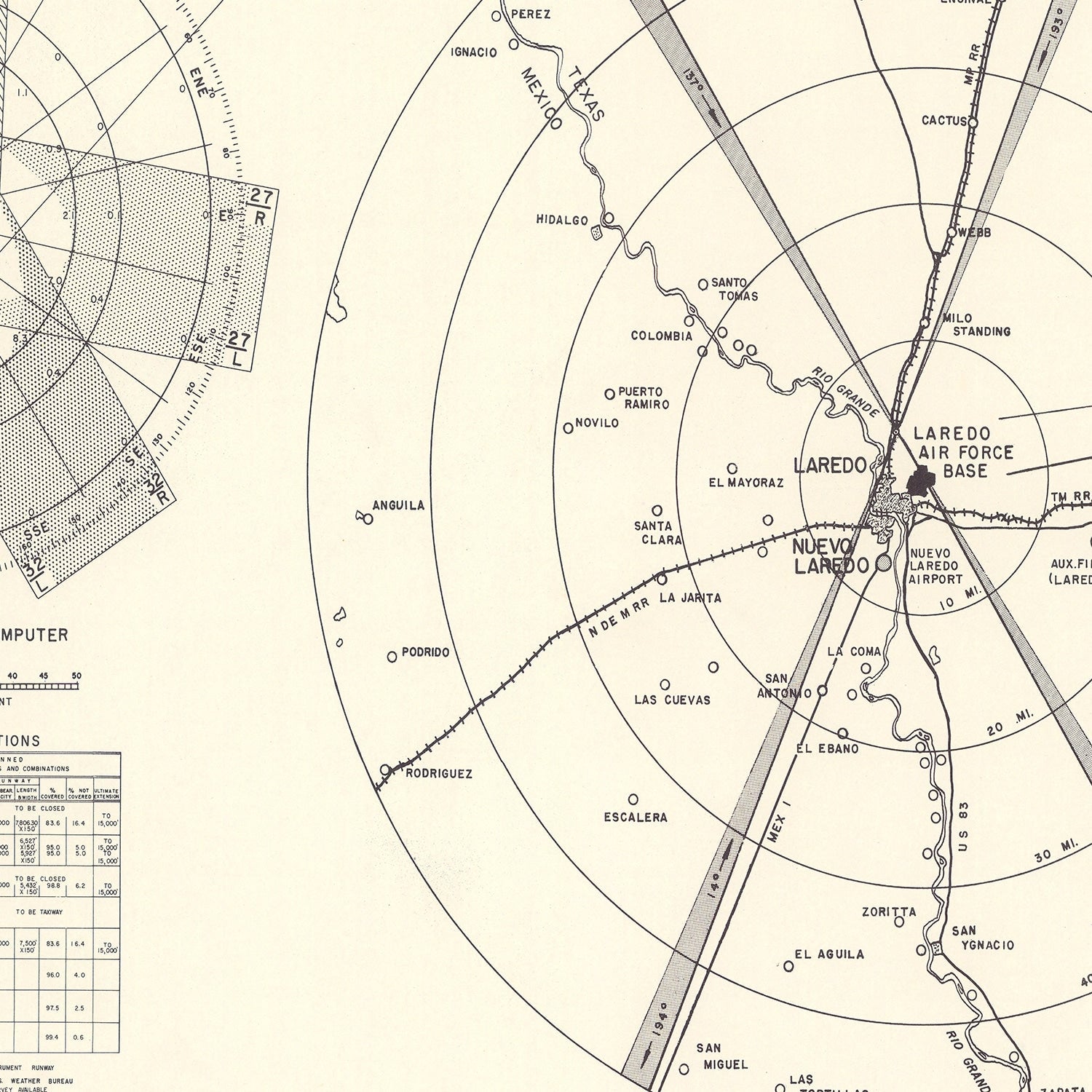 Vintage Map of the Laredo Air Force Base Vicinity, 1951