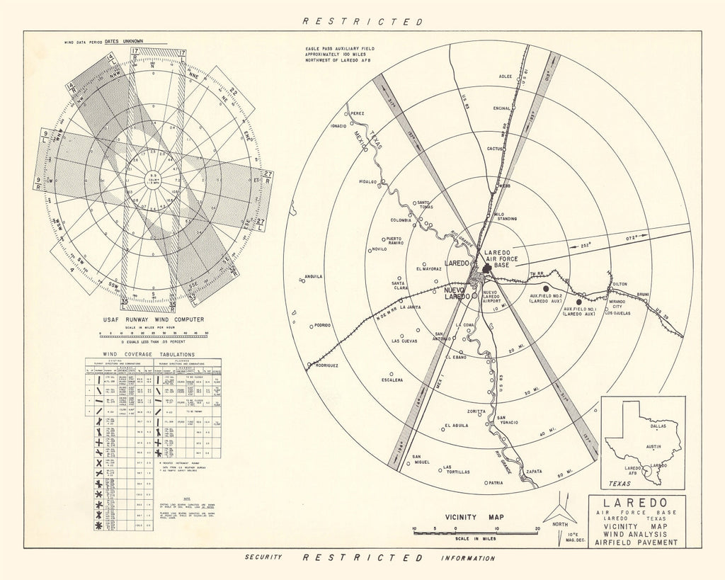 Vintage Map of the Laredo Air Force Base Vicinity, 1951