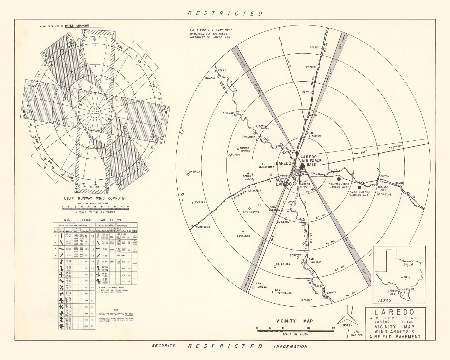 Vintage Map of the Laredo Air Force Base Vicinity, 1951