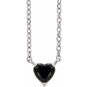 14K White Gold Natural Black Onyx Heart 16-18" Necklace