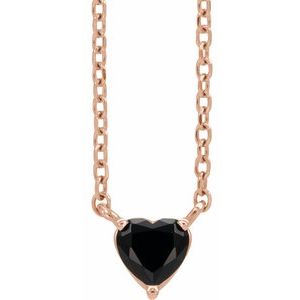 14K Rose Gold Natural Black Onyx Heart 16-18" Necklace