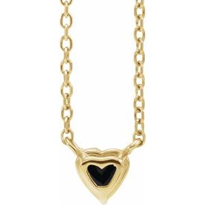 14K Yellow Gold Natural Black Onyx Heart 16-18" Necklace