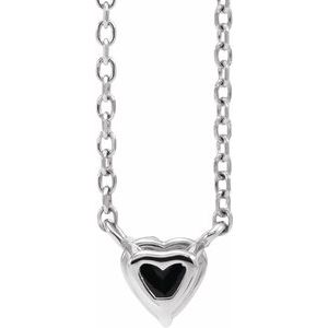 Platinum Natural Black Onyx Heart 16-18" Necklace