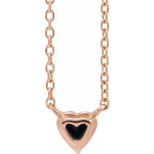 14K Rose Gold Natural Black Onyx Heart 16-18" Necklace