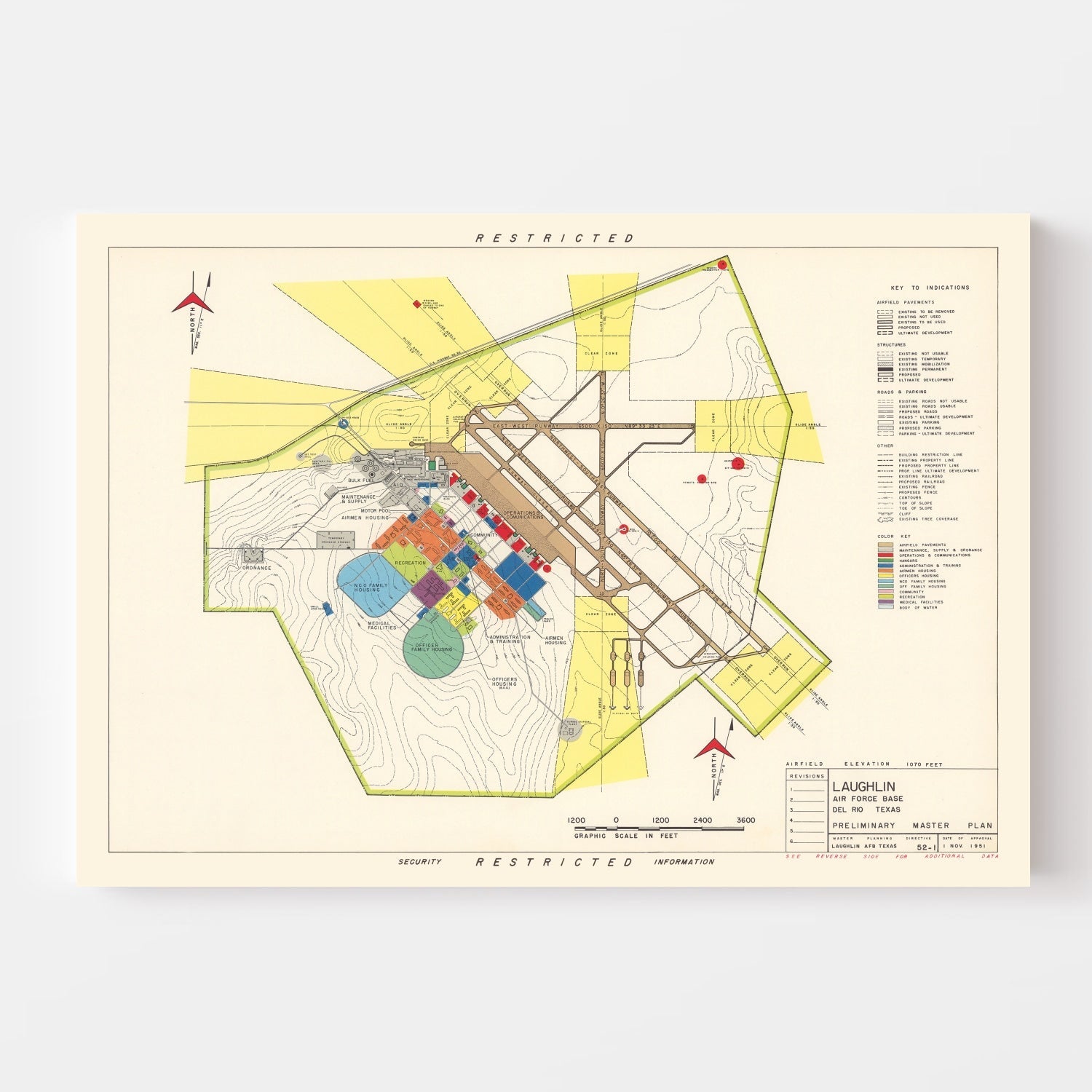 Vintage Map of Laughlin Air Force Base, 1951