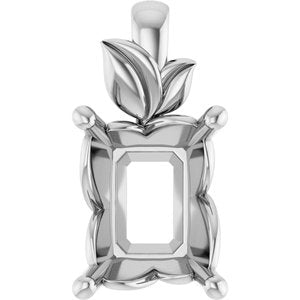 10K White Gold 10x8 mm Emerald Charm/Pendant Mounting – image 2