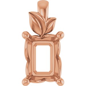 18K Rose Gold 8x6 mm Emerald Charm/Pendant Mounting – image 2