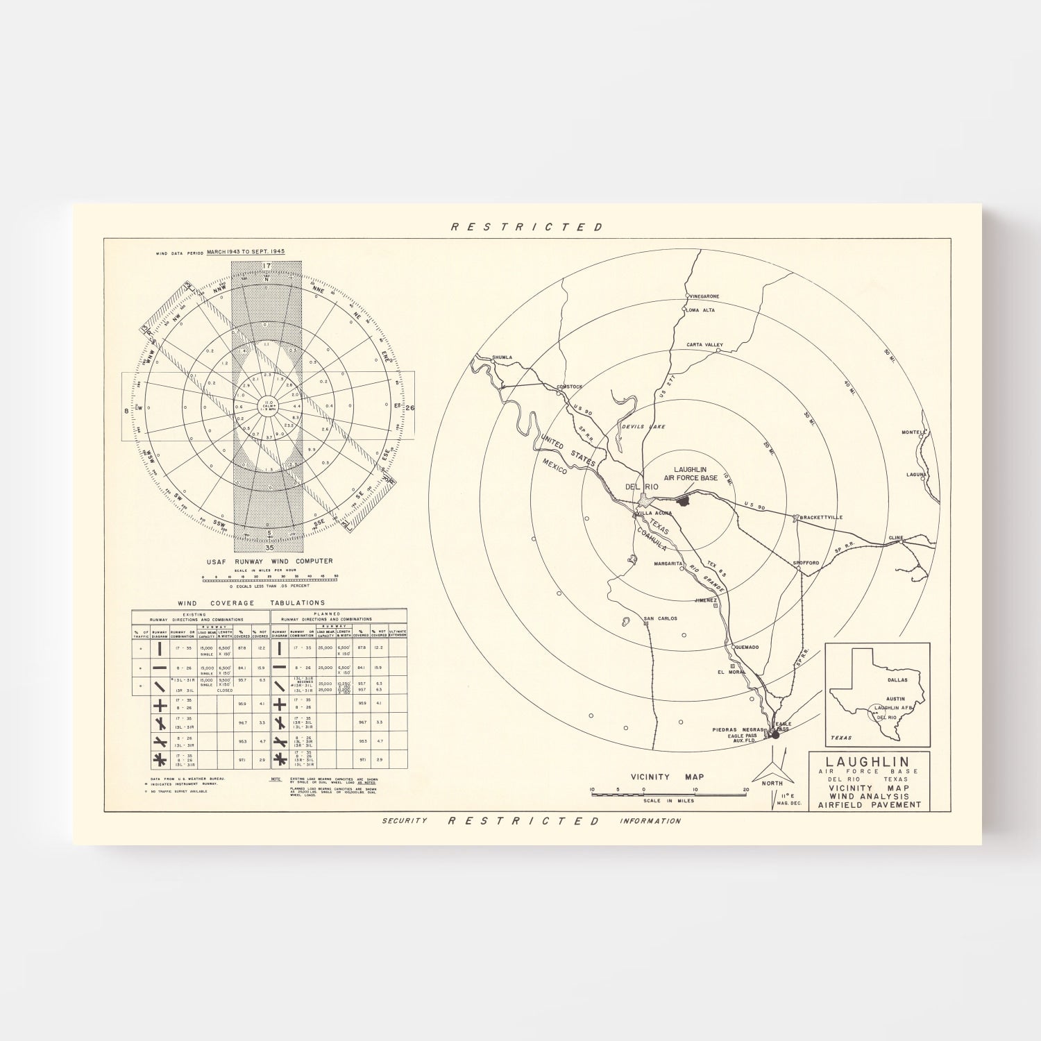 Vintage Map of the Laughlin Air Force Base Vicinity, 1951