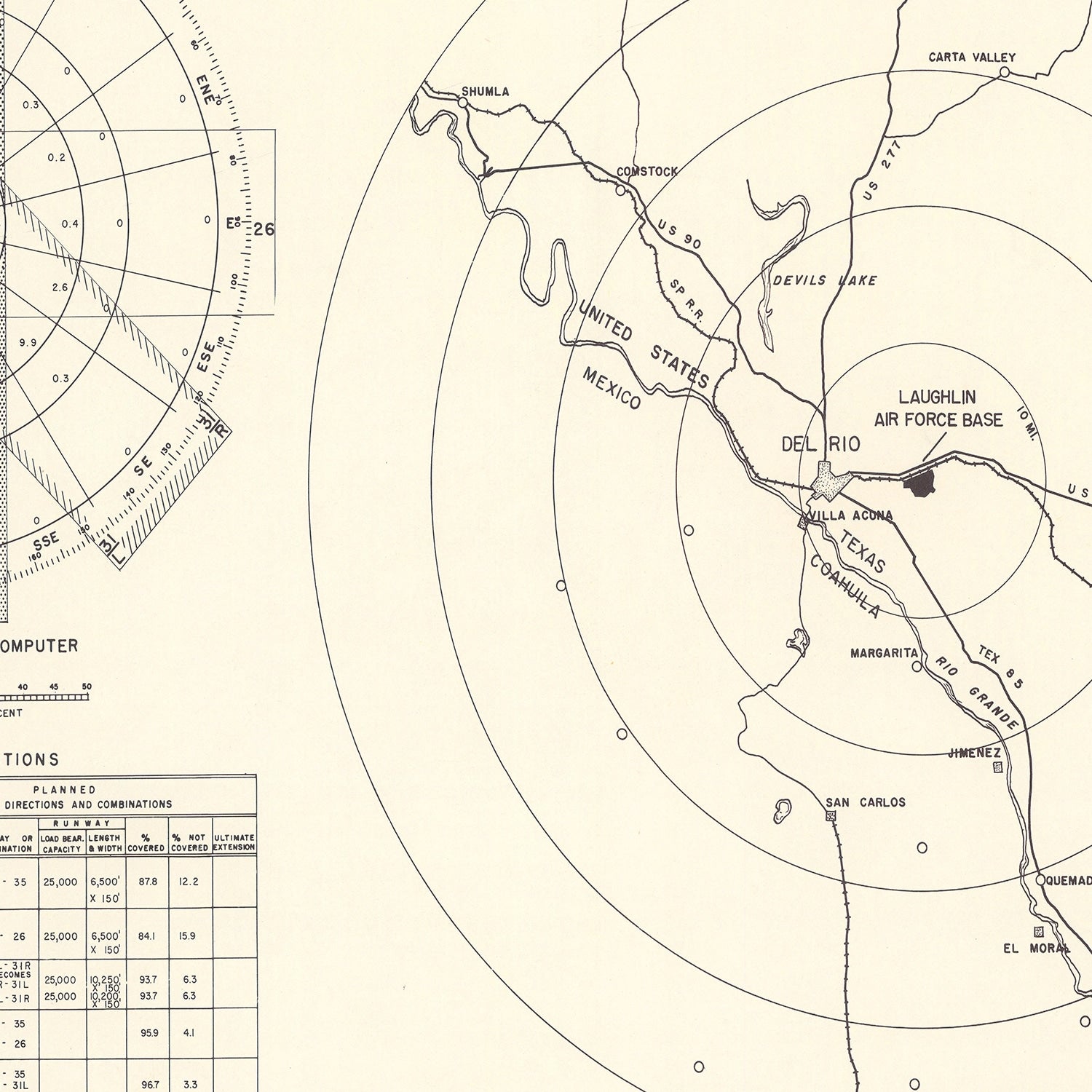 Vintage Map of the Laughlin Air Force Base Vicinity, 1951