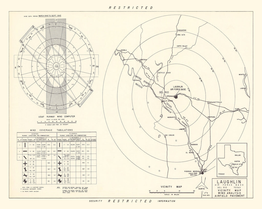 Vintage Map of the Laughlin Air Force Base Vicinity, 1951