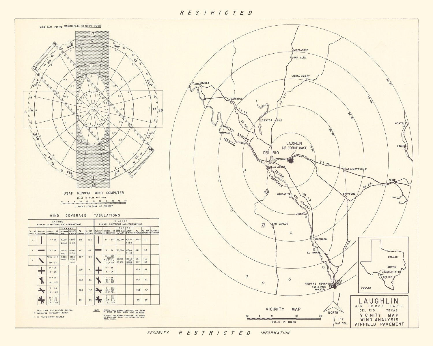 Vintage Map of the Laughlin Air Force Base Vicinity, 1951