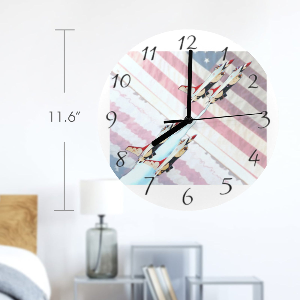 US Jets on Flag Background Wall Clock (Made in USA)