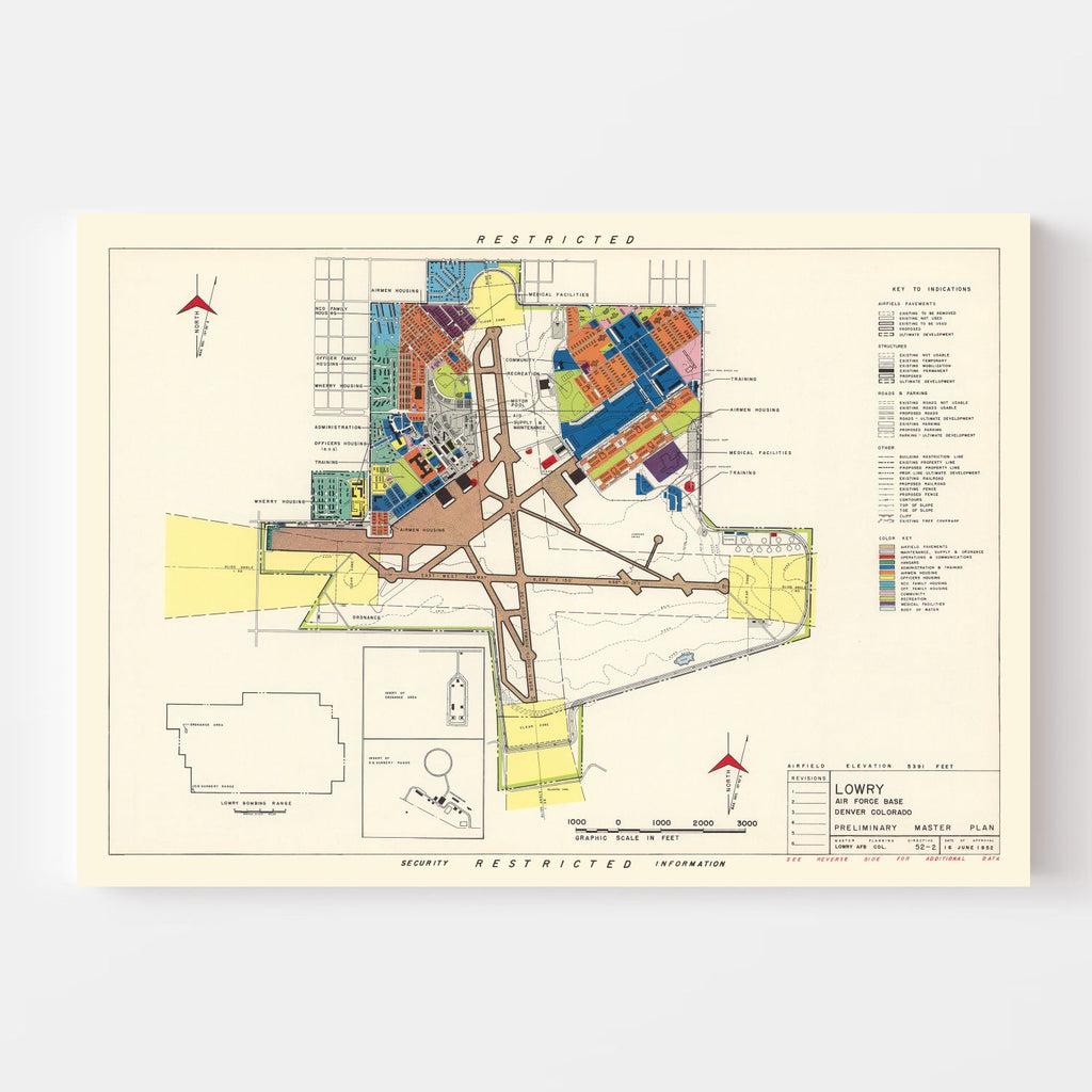 Vintage Map of Lowry Air Force Base, 1952