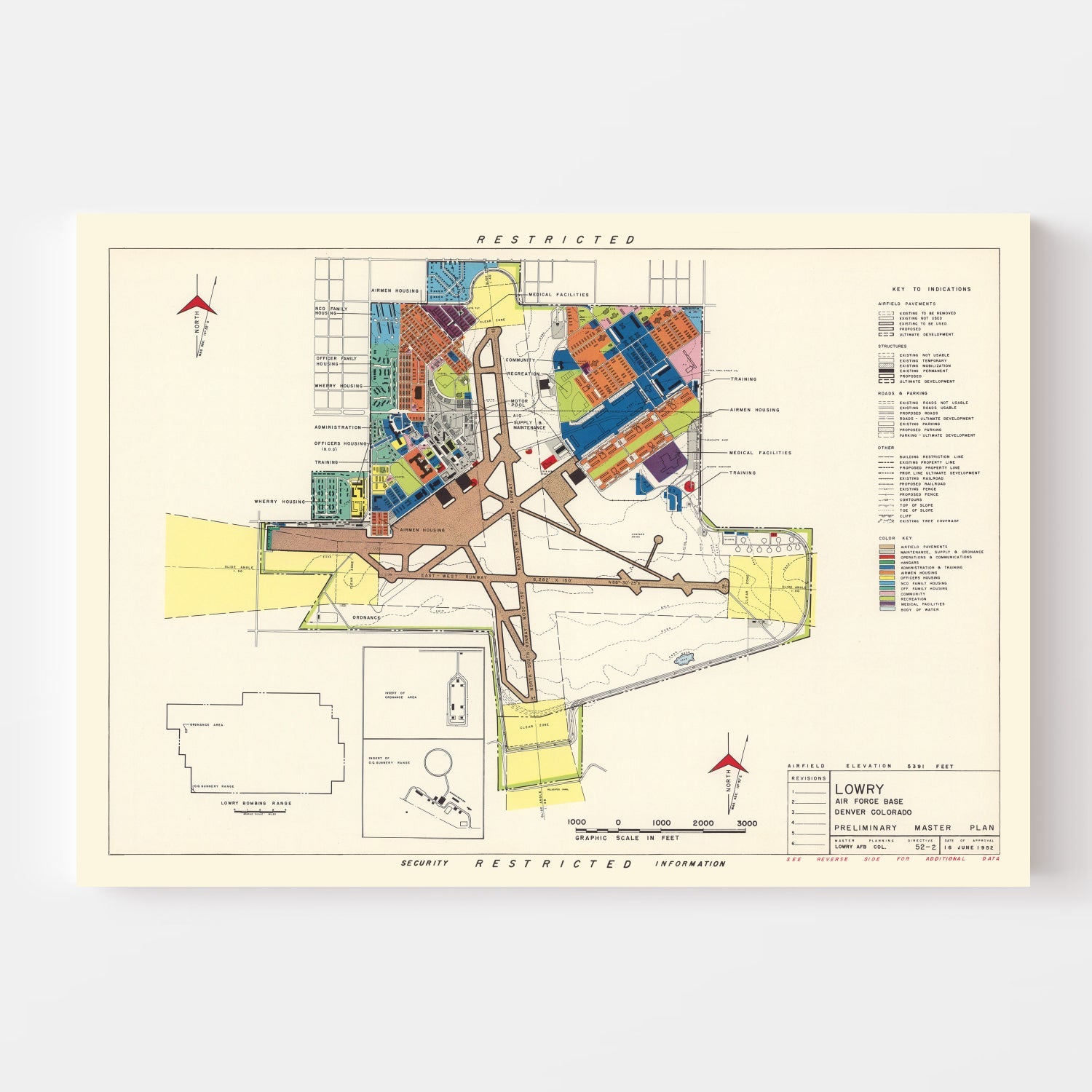 Vintage Map of Lowry Air Force Base, 1952