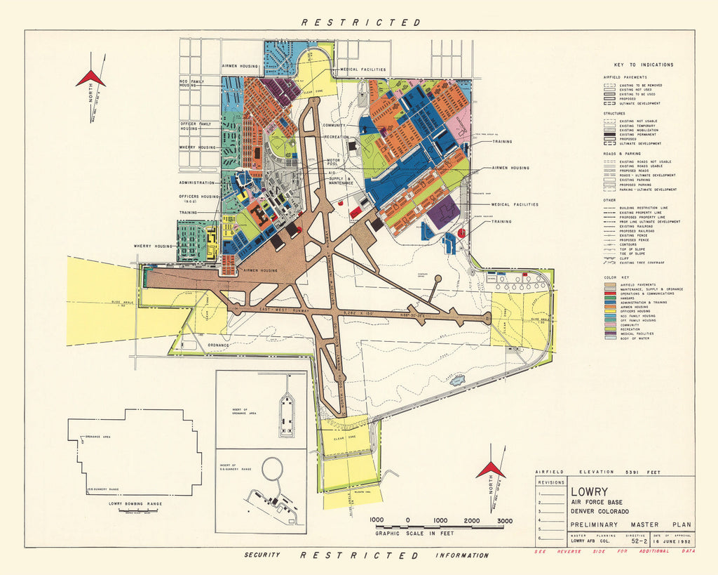 Vintage Map of Lowry Air Force Base, 1952