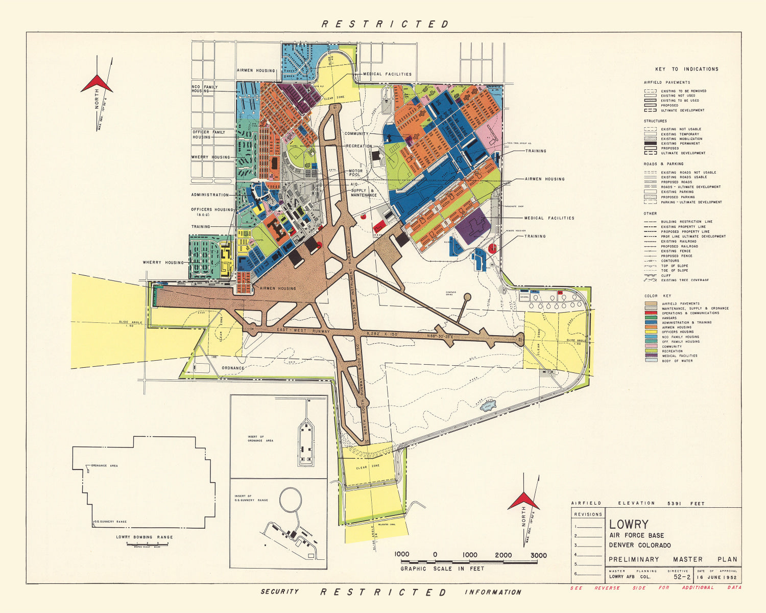 Vintage Map of Lowry Air Force Base, 1952