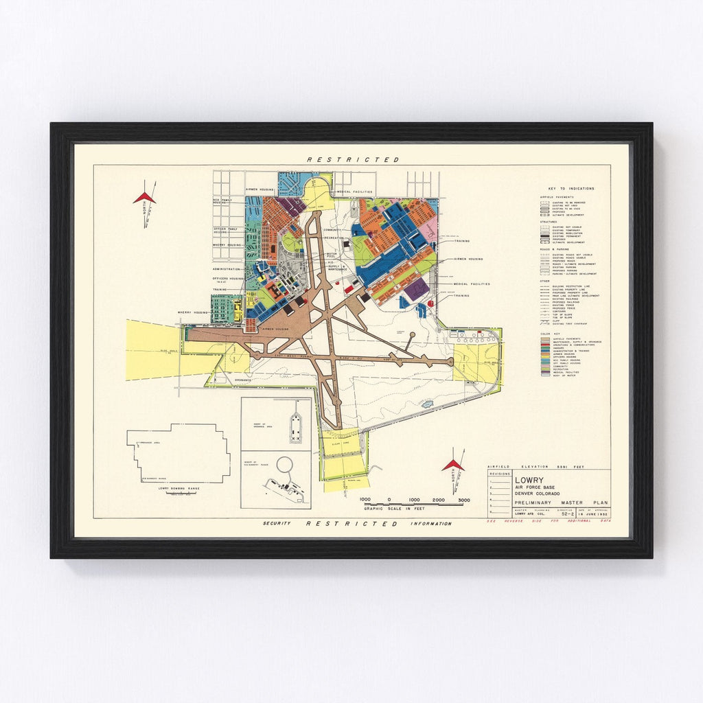 Vintage Map of Lowry Air Force Base, 1952